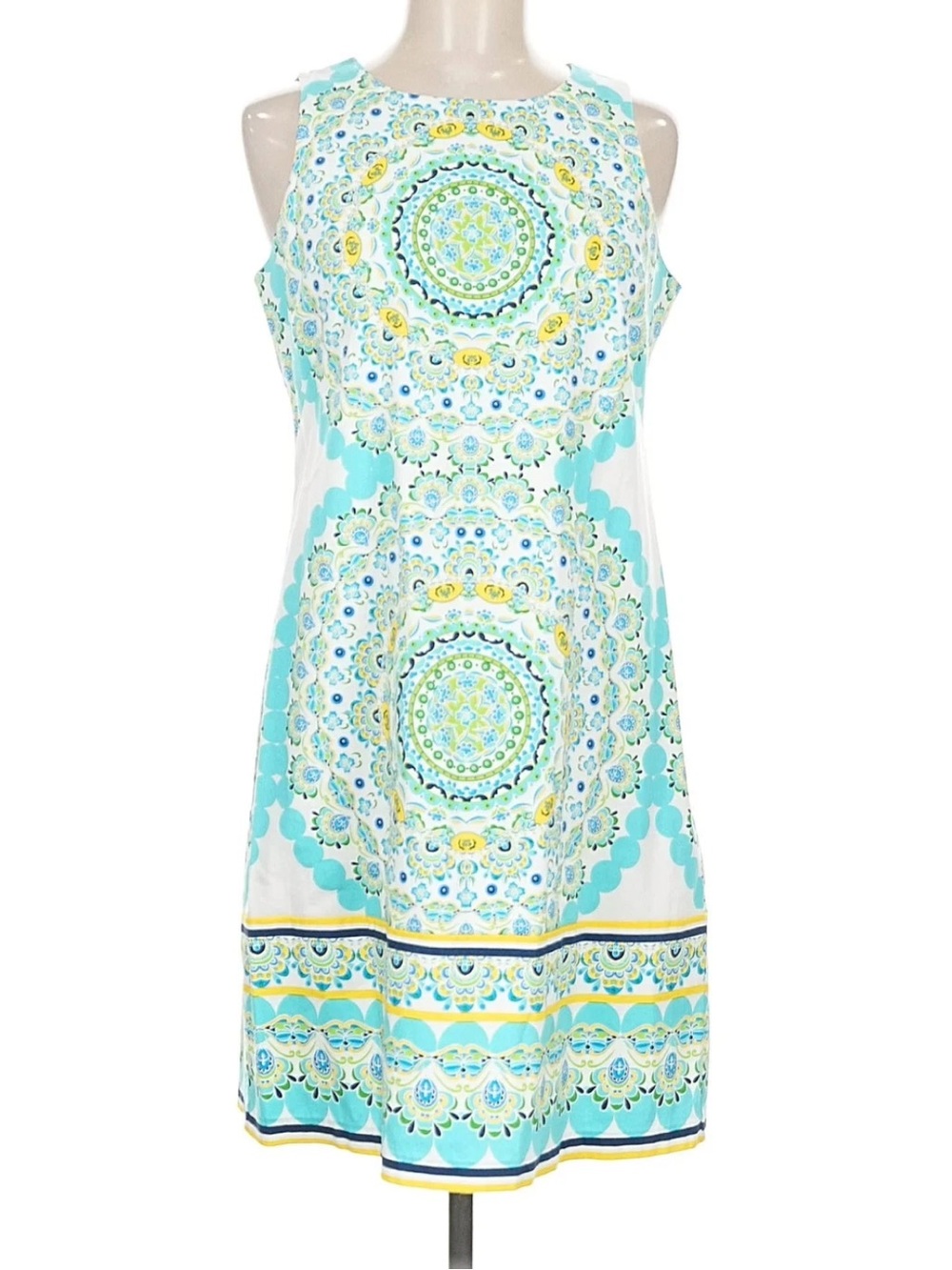London Times Floral Medallion Dress in Aqua, Lime & White Sz 12 - Picture 2 of 6